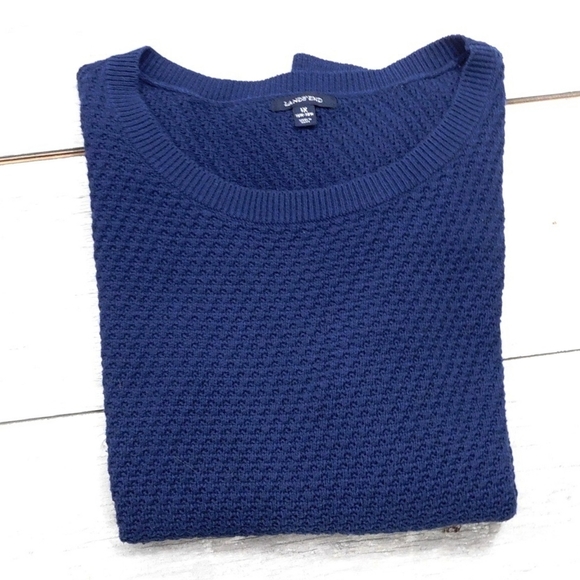 LANDS END PLUS SZ 1X NAVY COTTON LNG SLV TOP - Picture 2 of 6